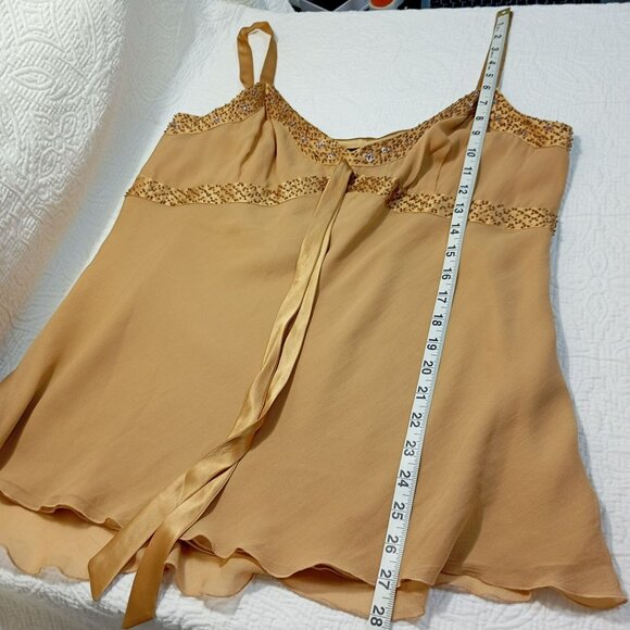 Spenser Jeremy 100% Silk Camisole  XL Gold Sleeveless Top Sequins & Side Zipper - Picture 9 of 9